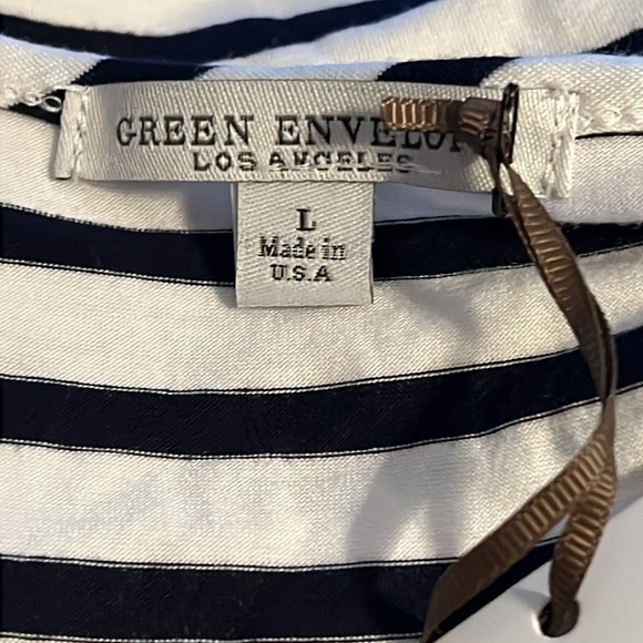 Green Envelope Los Angeles striped short sleeves shirttail Sz L top t shirt - Picture 4 of 6